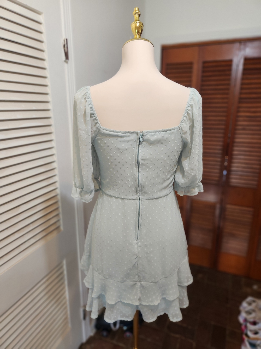 Light Blue Puff Sleeve Ruffle Mini Dress - Picture 5 of 12